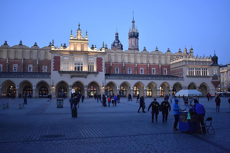 cloth hall krakow poland europe travel square dusk evening architecture